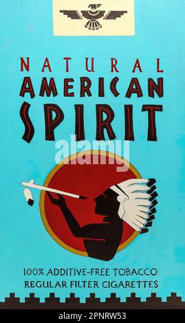 Natural American Spirit tobacco, Regular Filter Cigarettes, Native American design, Denver, USA. Stock Photo