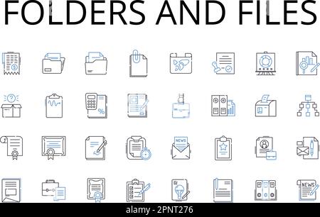 Folders and files line icons collection. Directories and documents, Containers and data, Archives and records, Binders and paperwork, Portfolios and Stock Vector