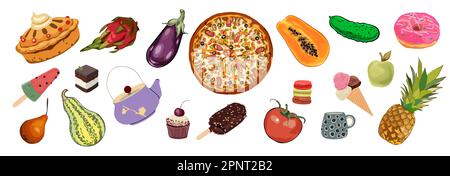 Different Food products Vector isolated on white. Stock Vector