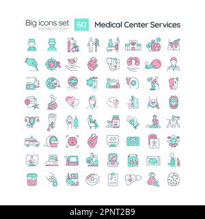 Medical center services RGB color icons set Stock Vector