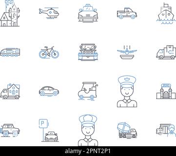 Conveyance line icons collection. Transportation, Delivery, Shipment, Transit, Transfer, Movement, Haulage vector and linear illustration. Dispatch Stock Vector