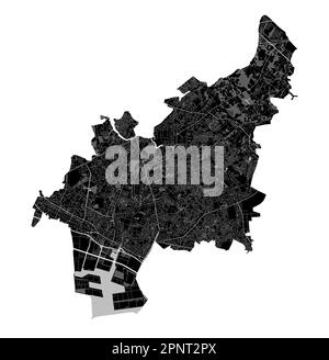 Funabashi map. Detailed vector map of Funabashi city administrative area. Cityscape poster metropolitan aria view. Black land with white roads and ave Stock Vector