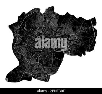 Lucknow map. Detailed vector map of Lucknow city administrative area. Cityscape poster metropolitan aria view. Black land with white roads and avenues Stock Vector