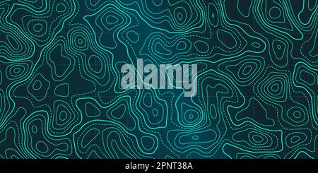 Ocean topographic line map with curvy wave isolines vector illustration. Sea depth topographic landscape surface for nautical radar readings. Cartogra Stock Vector