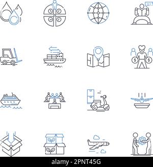 Conveyance line icons collection. Transportation, Transfer, Delivery, Shipment, Movement, Shuffling, Dispatch vector and linear illustration. Carriage Stock Vector