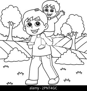 Father Carrying his Son Coloring Page Illustration Stock Vector Image ...