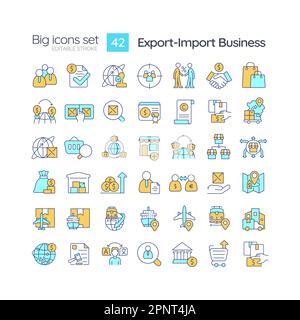 Export import business RGB color icons set Stock Vector