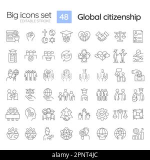 Global citizenship linear icons set Stock Vector