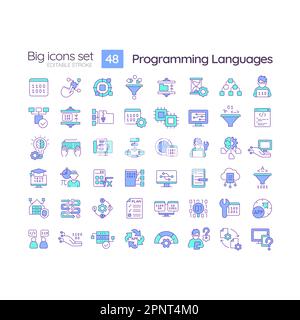 Programming languages blue RGB color icons set Stock Vector