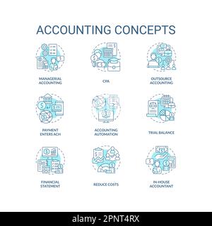 Accounting turquoise concept icons set Stock Vector