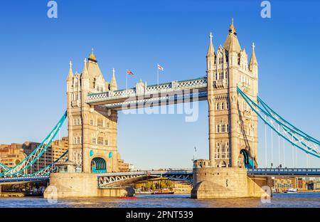 The landmark Tower Bridge in central London, England, UK
