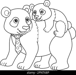 Father Panda and Baby Panda Isolated Coloring Page Stock Vector