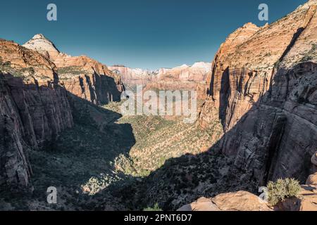 View from Canyon Overlook Trail in Zion National Park Utah USA. Stock Photo