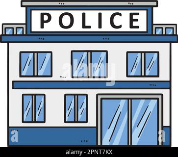 Police Station Cartoon Colored Clipart Stock Vector