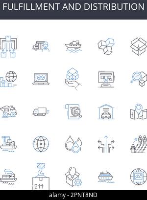 Distributing line icons collection. Dispensing, Allocation, Delivering ...