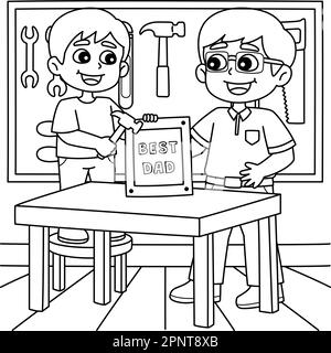 Father and Son doing Carpentry Coloring Page  Stock Vector