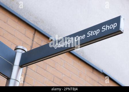 Street sign showing direction the way to Council One Stop Shop local council services Stock Photo