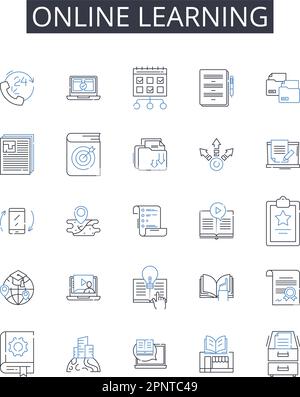 online learning line icons collection. E-learning, Web-based, Interactive education, Distance education, Virtual classrooms, Digital instruction Stock Vector