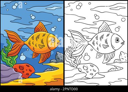 Goldfish Coloring Page Colored Illustration Stock Vector