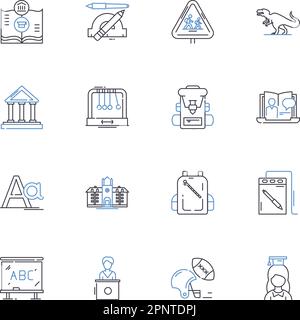 Distance learning line icons collection. Online, Virtual, Remote, E-learning, Digital, Cyber, Web-based vector and linear illustration. Telecommuting Stock Vector