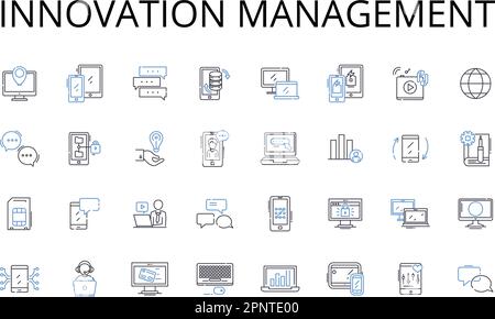 Innovation management line icons collection. Change management, Risk assessment, Resource allocation, Performance evaluation, Decision-making, Time Stock Vector