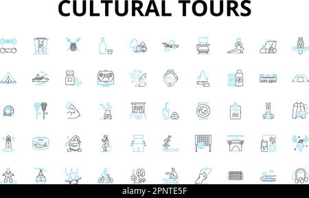 Cultural tours linear icons set. Heritage, Tradition, Folklore, Festivals, Customs, History, Art vector symbols and line concept signs. Music,Dance Stock Vector