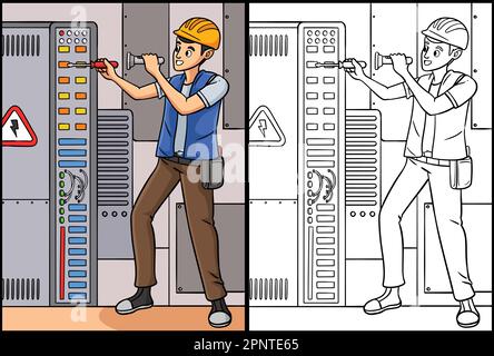 Electrician Coloring Page Colored Illustration Stock Vector