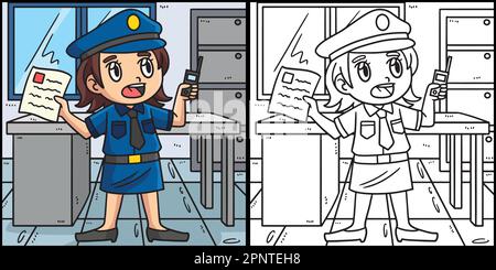 Policewoman Reporting Coloring Page Illustration Stock Vector