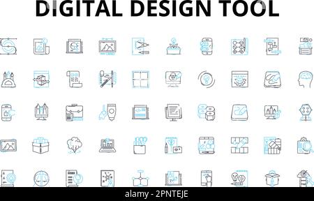 Digital illustrator linear icons set. Vector, Sketch, Layers ...