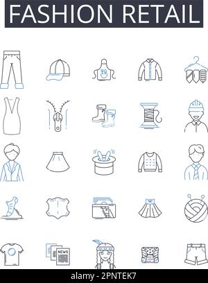 Fashion retail line icons collection. Clothing store, Apparel outlet, Style emporium, Designer boutique, Trendy market, Fashion merchant, Garment Stock Vector