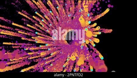 Abstract beautiful round spiral of particles with an explosion of bright multi-colored orange-blue smoke magical energy effect on a black background i Stock Photo