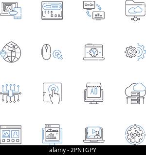 Virtual portal line icons collection. Innovative, Accessible, User-friendly, Convenient, Immersive, Dynamic, Personalized vector and linear Stock Vector