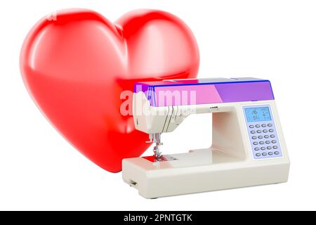 Electronic sewing machine with red heart. 3D rendering isolated on white background Stock Photo