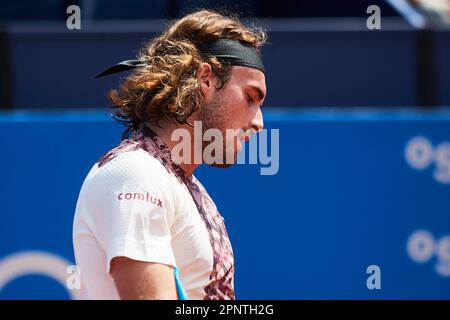 BARCELONA, SPAIN - APRIL 20: Stefanos Tsitsipas during the Barcelona Open Banc Sabadell 70 Trofeo Conde de Godo game against Denis Shapovalov at the R Stock Photo