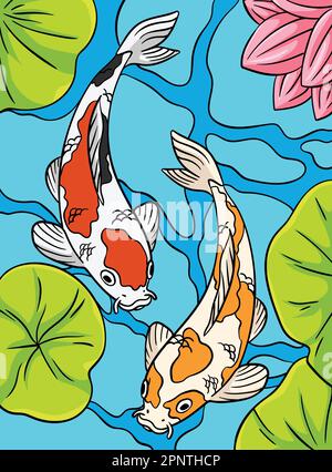 Koi Fish Colored Cartoon Illustration Stock Vector
