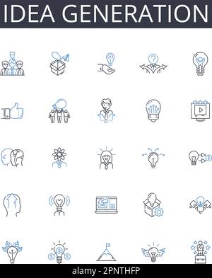 Idea generation line icons collection. Brainstorming session, Conceptualization creation, Innovation initiation, Originality inception, Perception Stock Vector