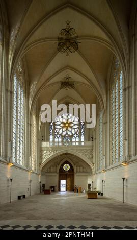 view towards the entrance, Sainte-Chapelle de Vincennes, the Gothic royal chapel, Paris, France Stock Photo