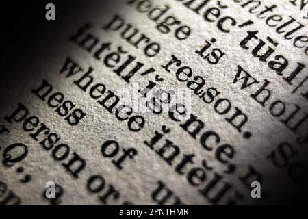 Definition of word intelligence on dictionary page, selective focus, close-up Stock Photo