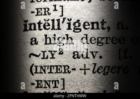 Definition of word intelligent on dictionary page, close-up Stock Photo