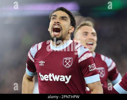 London, UK. 20th Mar, 2023. during UEFA Europa Conference League quarter-final second Leg soccer match between West Ham United against KAA Gent at London stadium, London on 20th April, 2023 Credit: Action Foto Sport/Alamy Live News Stock Photo