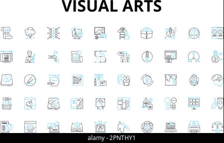 Visual arts linear icons set. Drawing, Painting, Sculpture, Printmaking ...