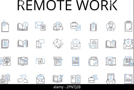 Remote work line icons collection. Virtual learning, Online shopping, Digital banking, Mobile gaming, Social nerking, Multi-tasking, Search engine Stock Vector