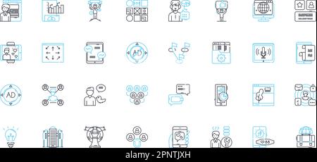 Website visitors linear icons set. Traffic, Engagement, Bounce, Clicks, Conversion, Retention, Interaction line vector and concept signs. Impressions Stock Vector