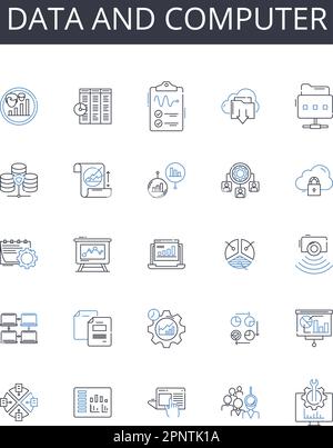 Data and computer line icons collection. Information technology, Electronic device, Web browsing, Digital media, High-speed internet, Cloud storage Stock Vector