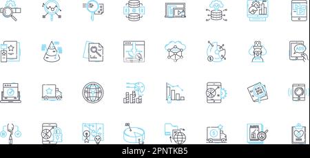 Social media analysis linear icons set. Engagement, Metrics, Sentiment, Virality, Insights, Monitoring, Reputation line vector and concept signs Stock Vector