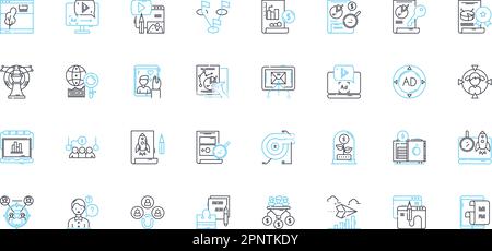 SEO optimization linear icons set. Keywords, Analytics, Content, Backlinks, Ranking, Meta-tags, Algorithm line vector and concept signs. URL,Traffic Stock Vector