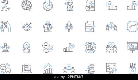 Estimate and measure line icons collection. Assessment, Calculation, Gauge, Quantify, Analyze, Evaluate, Appraise vector and linear illustration Stock Vector