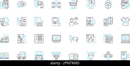 Promotional tactics linear icons set. advertising, branding, nerking, engagement, outreach, sampling, swag line vector and concept signs. activations Stock Vector