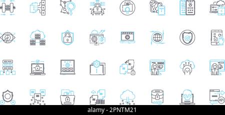 Protected intel linear icons set. Confidential, Classified, Secret, Proprietary, Restricted, Sensitive, Private line vector and concept signs. Secure Stock Vector