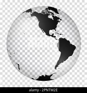 Transparent World Map in globe shape of Earth. Nicolosi globular projection – 3D. Stock Vector